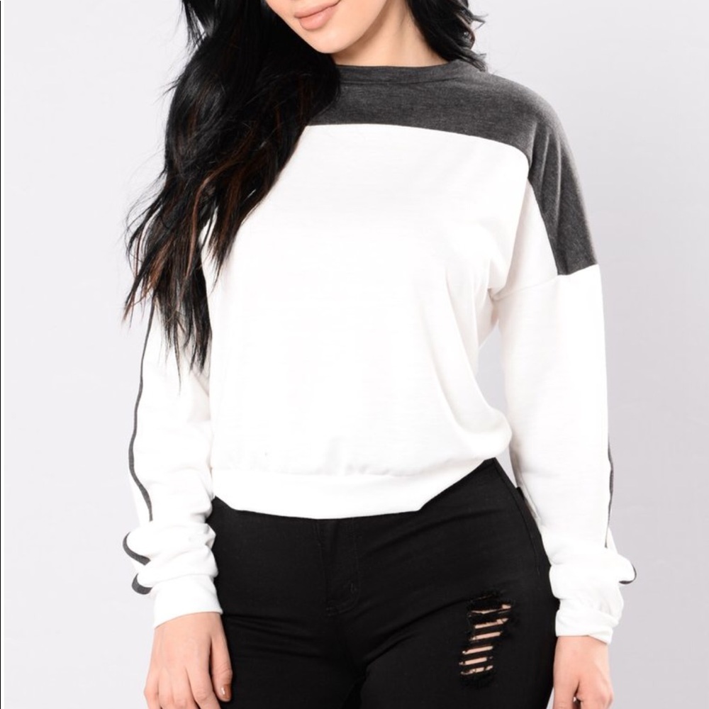 Grey and White Top